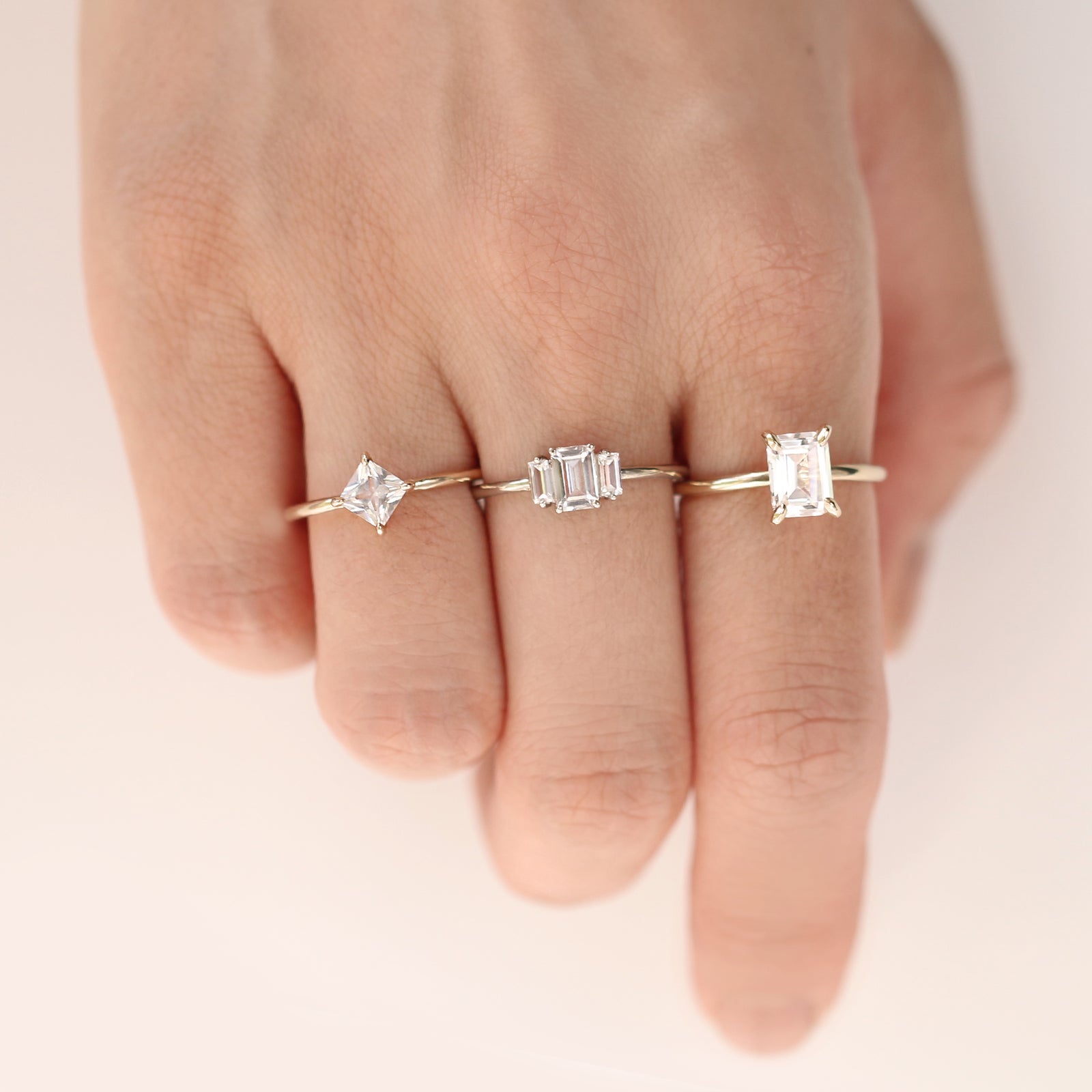 Princess cut white sapphire ring by Jamie Park Jewelry