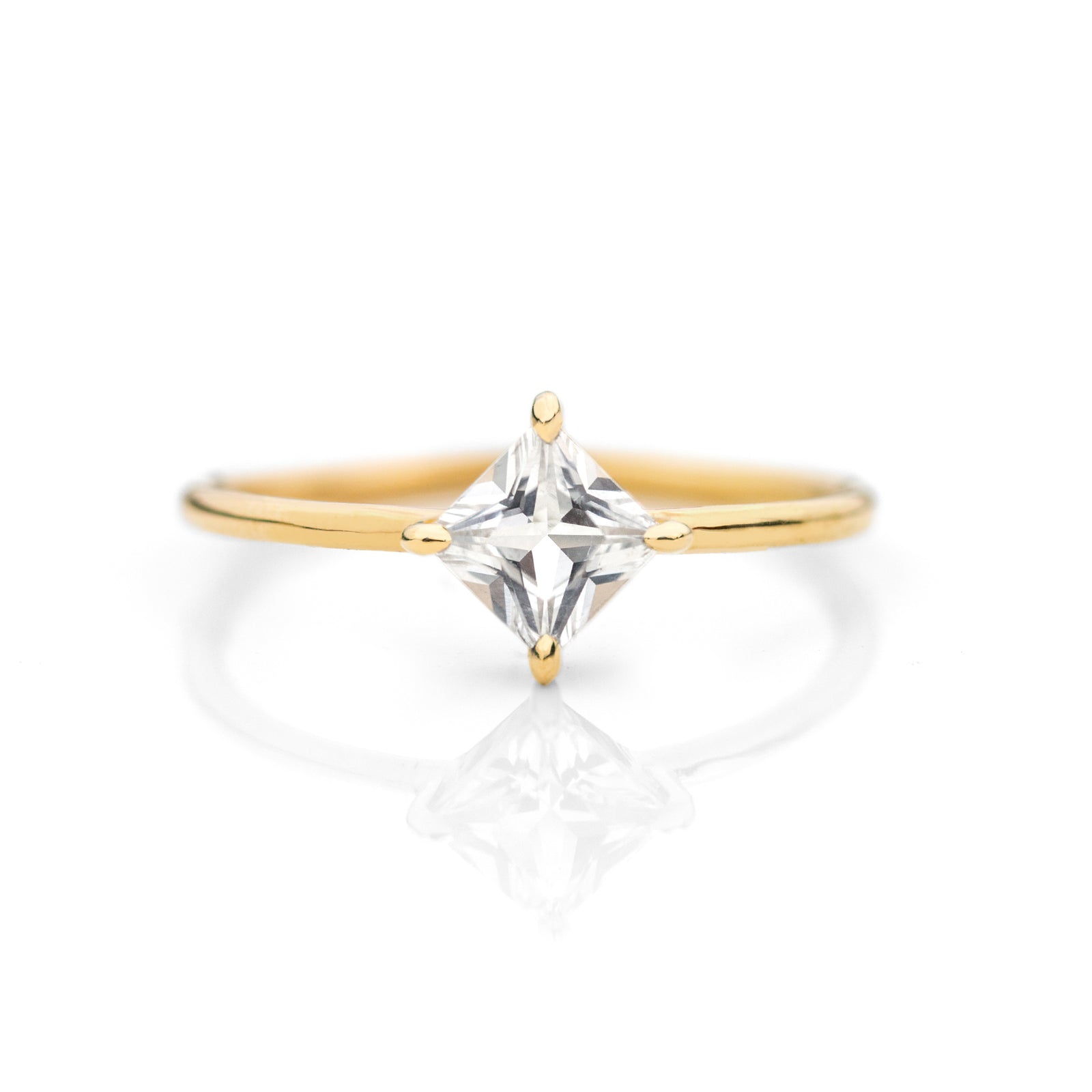 Princess cut white sapphire ring by Jamie Park Jewelry