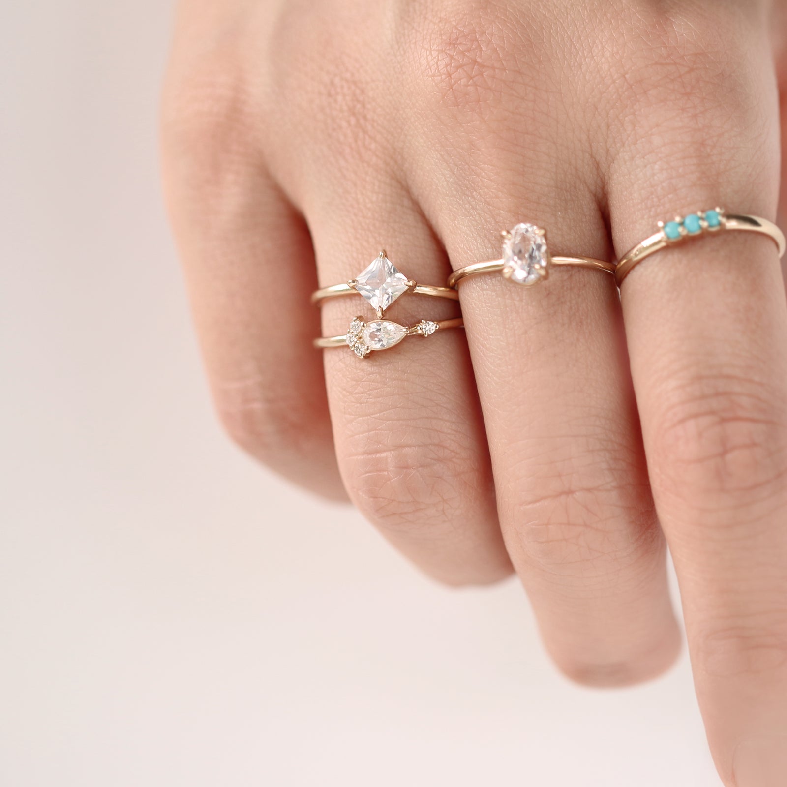 Princess cut white sapphire ring by Jamie Park Jewelry