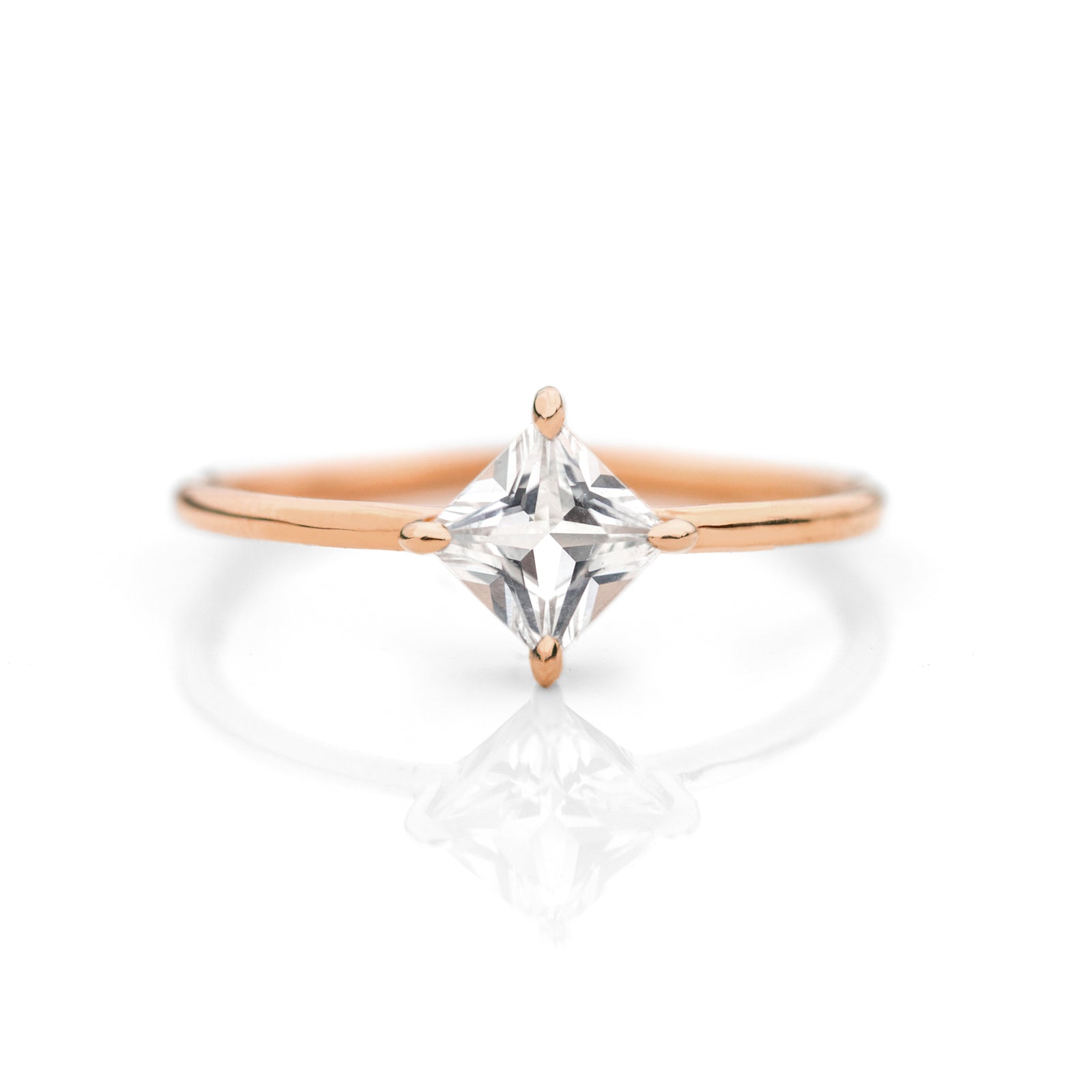 Princess cut white sapphire ring by Jamie Park Jewelry