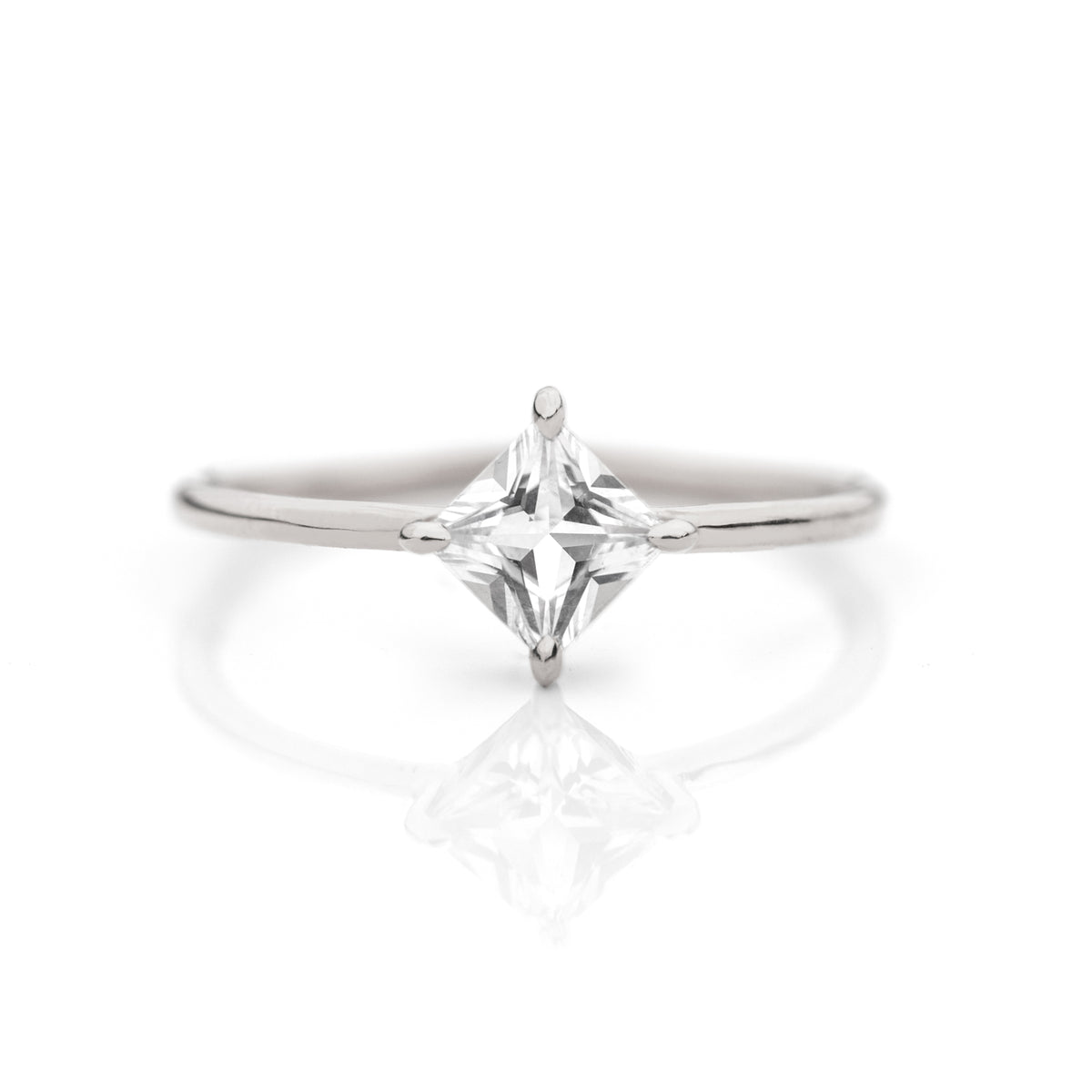 Princess cut white sapphire ring by Jamie Park Jewelry