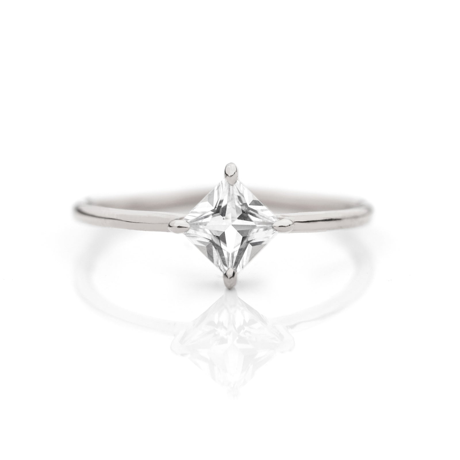 Princess cut white sapphire ring by Jamie Park Jewelry
