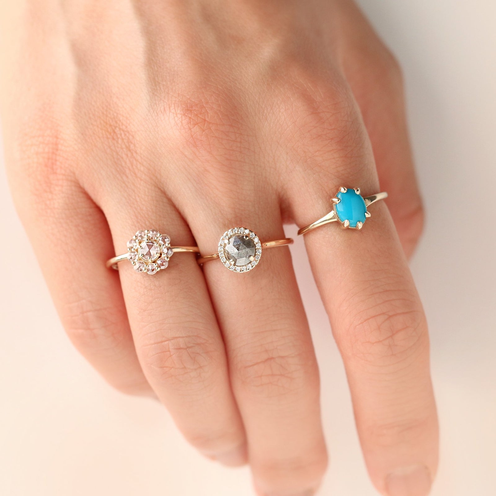 Round Halo Salt and Pepper Diamond Ring by Jamie Park Jewelry