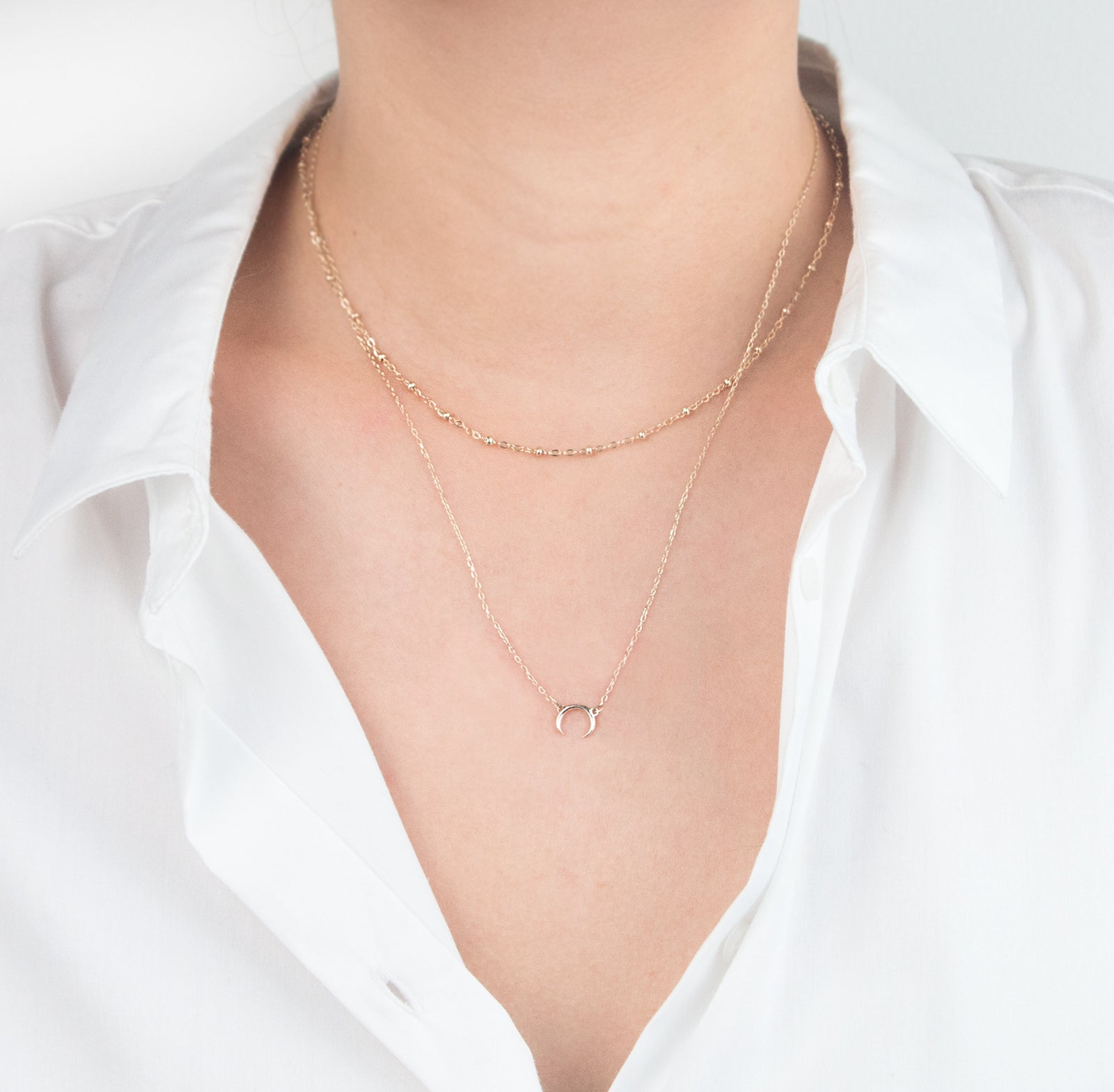 14k gold horn necklace, solid gold necklace, jamie park jewelry