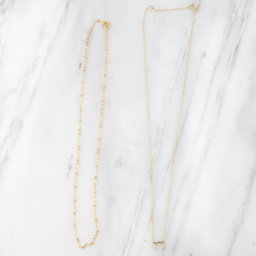 14k gold horn necklace, solid gold necklace, jamie park jewelry