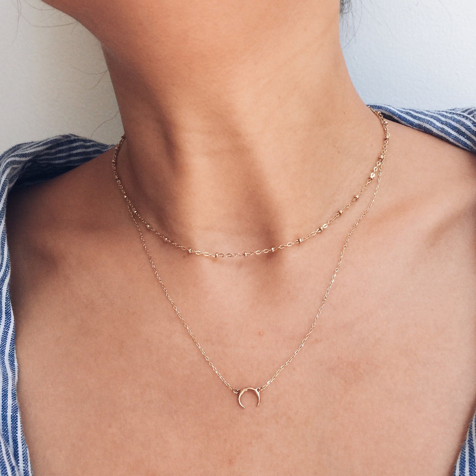 14k gold horn necklace, solid gold necklace, jamie park jewelry