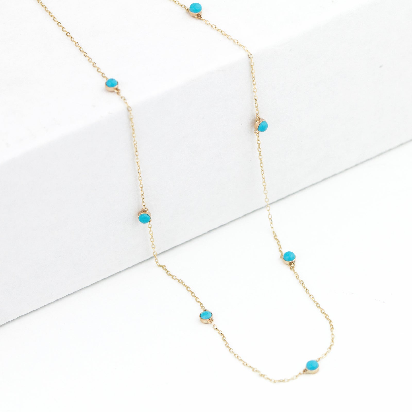 14K Turquoise Station Necklace by Jamie Park Jewelry