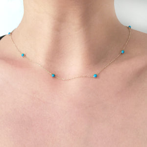 14K Turquoise Station Necklace by Jamie Park Jewelry